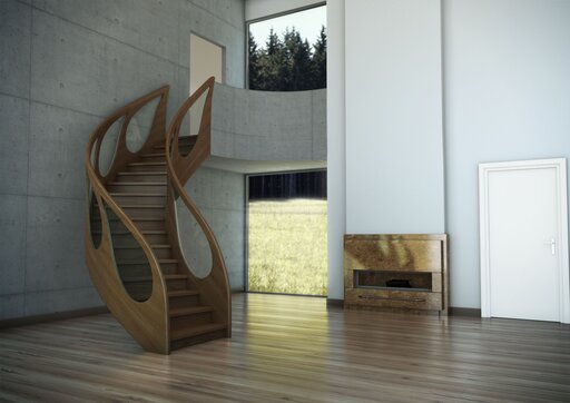 Ringhiere in legno con intarsi in vetro a forma di goccia