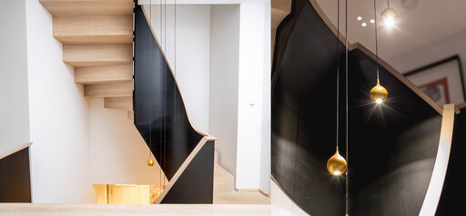 Faltwerktreppe mit Flachstahlgeländer - London Zickzack Holz und Stahlblech Treppen Siller Treppen