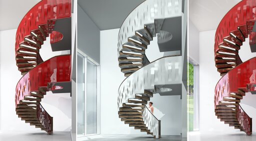 Helical Wave - 06 2018 Rendering Treppe rivestimento rosso glänzend 1