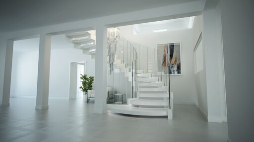 Bogentreppe aus Corian, Cobra Corian - weiß gebogen Treppendesign corian Stufen