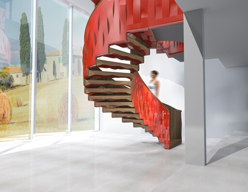 Helical Wave - Siller Treppen Design Welle Holz Geländer in rot
