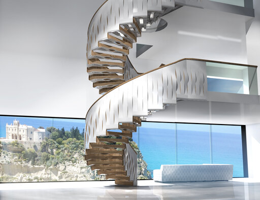 Helical Wave - 06 2018 Rendering Treppe weiß CON VETRATA VISTA MARE
