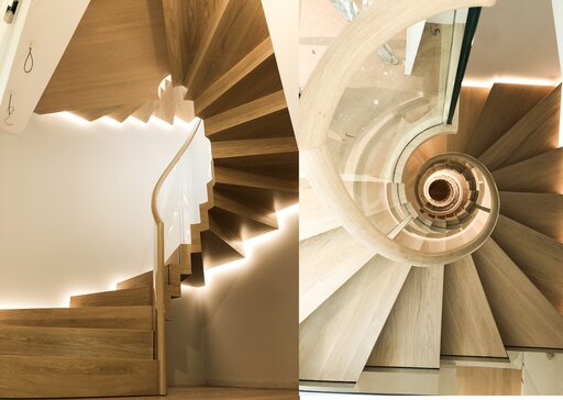 Faltwerk Bogentreppe - Spindeltreppen mit LED Holz und Glas Siller Treppen 3